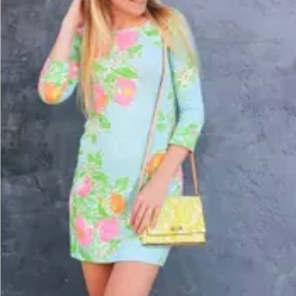 Lilly Pulitzer Marlowe Boatneck dress in Pool Blue Pink Lemonade Size Large